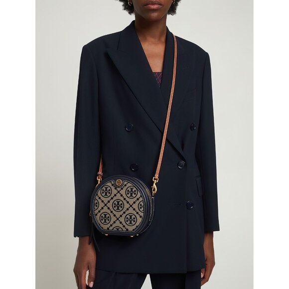 Tory Burch T Monogram Jacquard Moon Crossbody Bag Blue - Picture 11 of 15